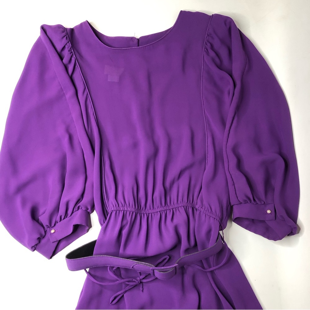 VTG 70s 80s Luci Pellini Balloon Sleeve Midi Dress in Plum Purple + Belt Fits: L